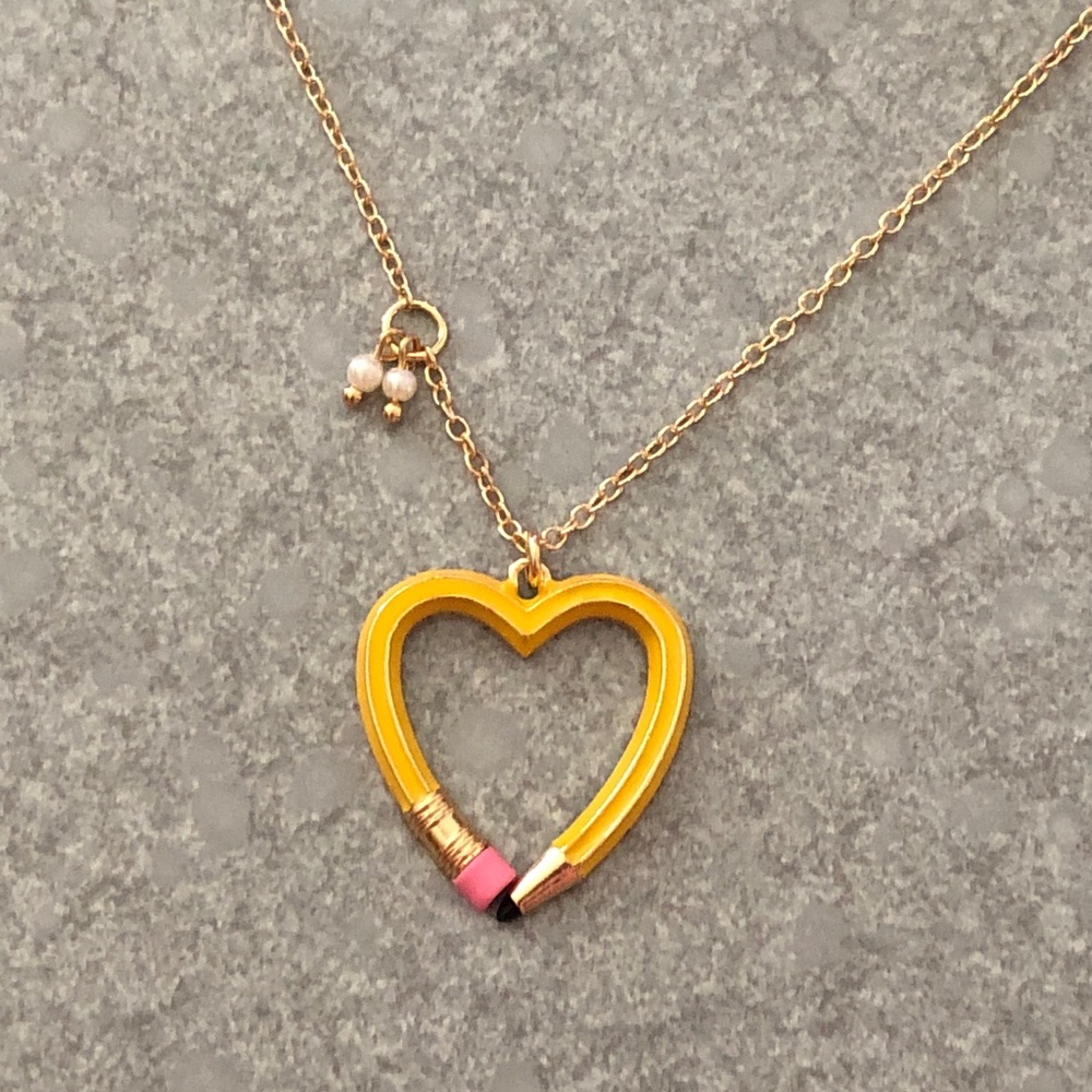 Betsey Johnson Best in Class Yellow Enamel Heart Shaped Pencil Necklace NWT - Picture 11 of 11